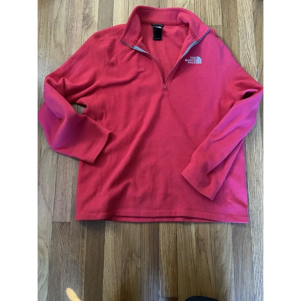 The North Face Fleece Pullover Sweater Mens Red 1/4 Zip Long Sleeve Sweatshirt L